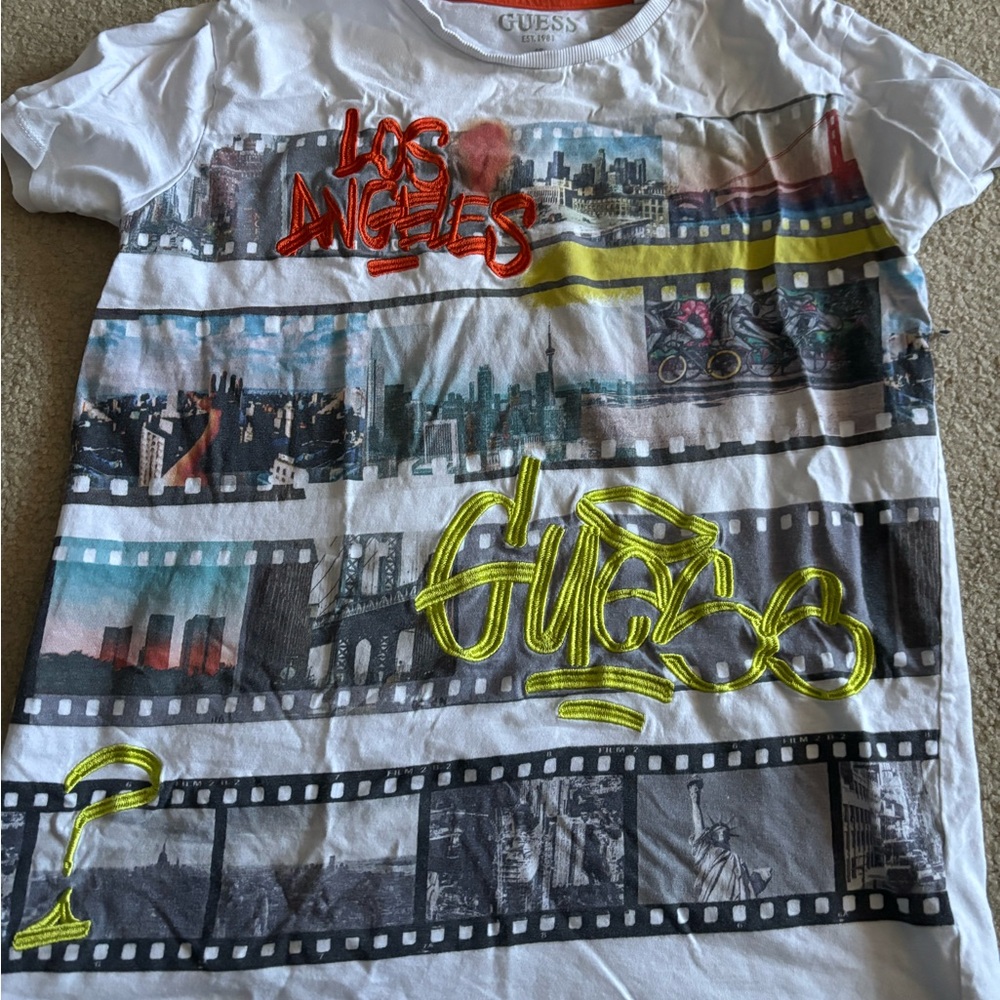 Guess White and Orange T-Shirt